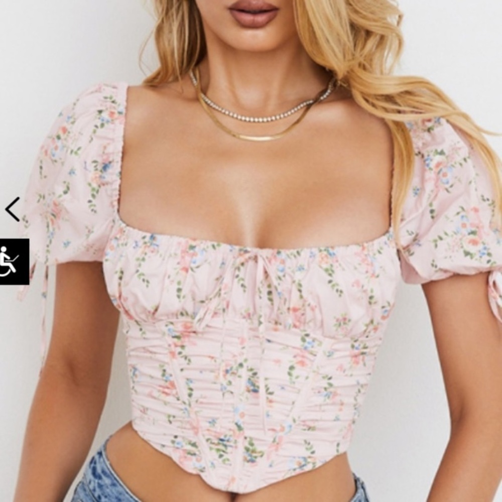 House of CB Floral Pink Gracie Corset Top S NWT